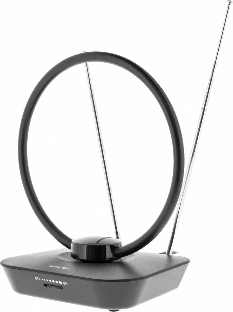 Notranja antena Sencor SDA 102, DVB-T2/T, z vgrajenim ojačevalcem, 20 dB, črna