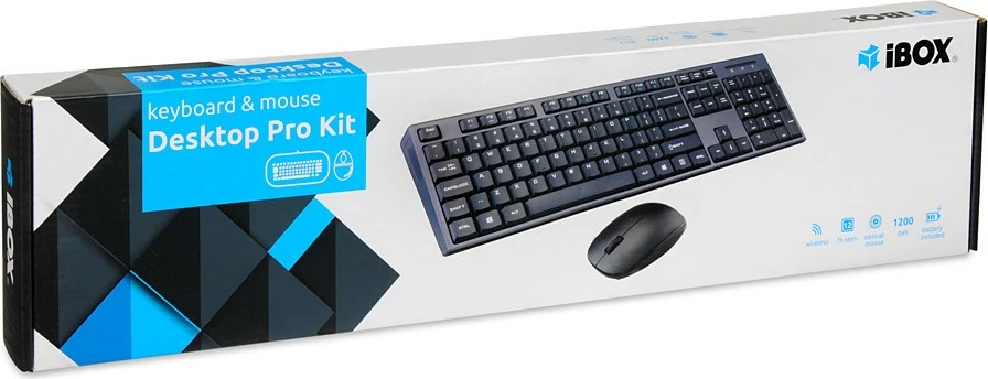 Set tipkovnice in miške iBOX DESKTOP KIT PRO ikms606w, brezžična, črna
