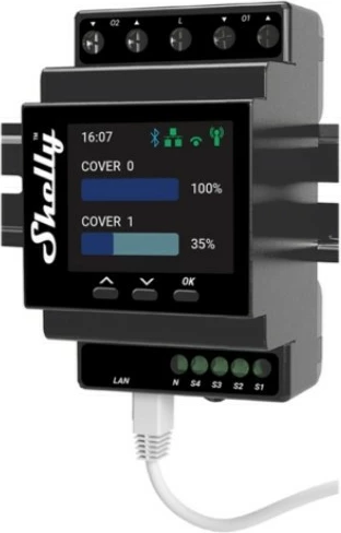 Pametno rele za pokrove/žaluzije Shelly Pro Dual Cover / Shutter PM, plastika, Wi-Fi 4, 2.4 GHz, črno