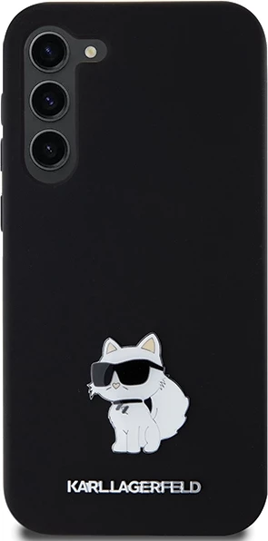Ovitek za telefon iz silikona z metalnim obeskom Choupette, Karl Lagerfeld za Samsung Galaxy S23+, črn