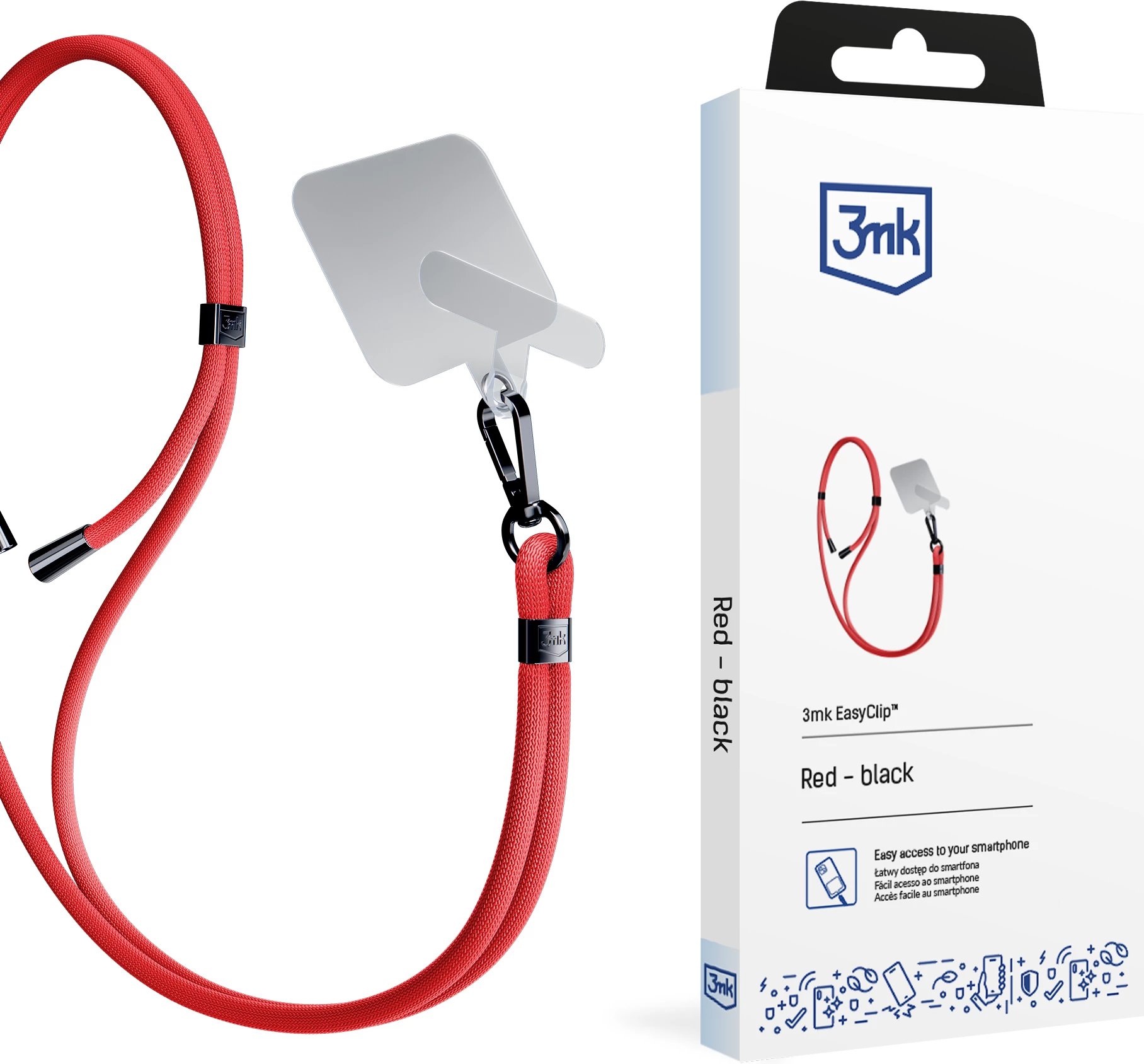 Vrvica za pametni telefon 3mk EasyClip, rdeča