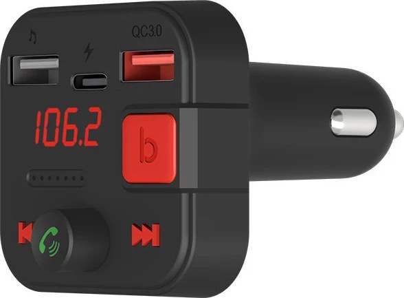 FM oddajnik z Bass Boost, Bluetooth 5.3, QC 3.0, LED zaslon, SAVIO TR-15, črn