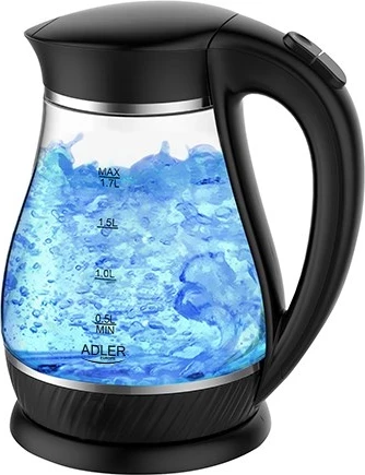 Električni kuhalnik vode Adler AD 1274 B, 1,7 L, 2200 W, črn/prosojen