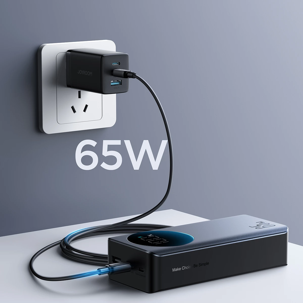 Power bank 30000mAh, 65W, z digitalnim zaslonom Joyroom JR-PBF05, črn