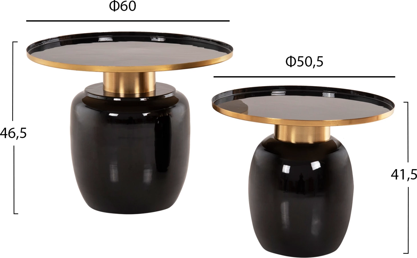 Pomožne mize 2 kosa FRYNX FH9662 kovinske v črni in zlati barvi Φ60 & Φ50,5 cm