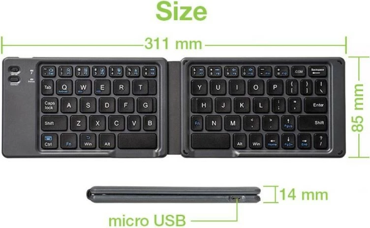 Brezžična zložljiva tipkovnica Techly 364156, Bluetooth 3.0, črna