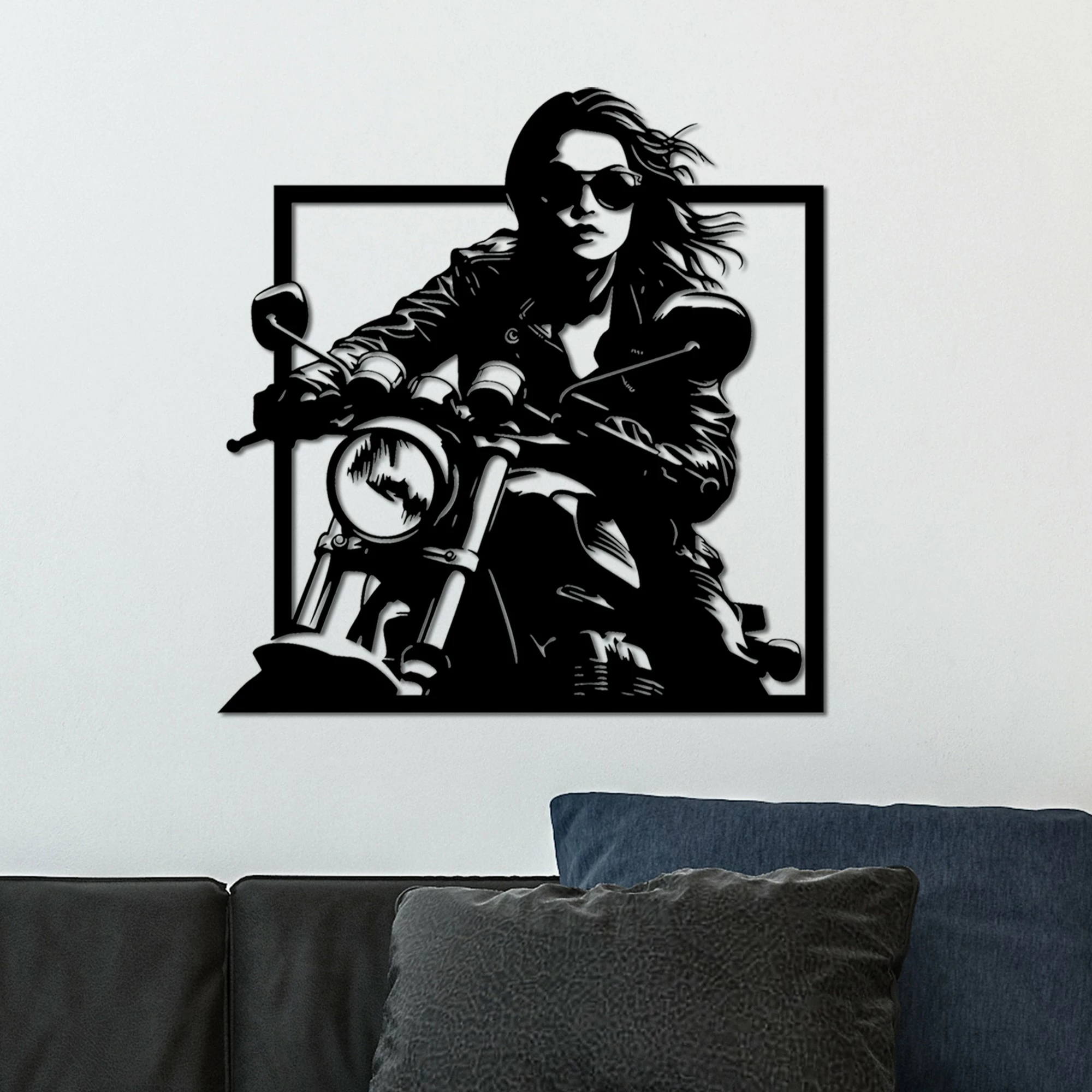 Dekorativni kovinski vzglavnik za steno Wallity Rider, črn, 52x54 cm