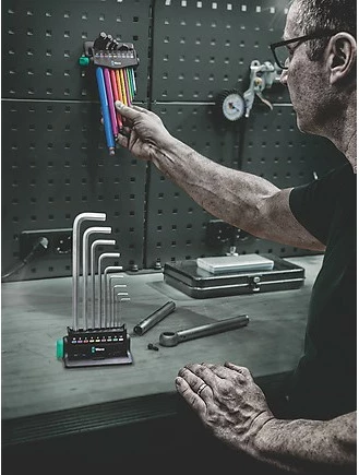 Set imbus ključev L, Hex-Plus, krom, z magnetizatorjem, Wera, 9 kosov, črno/krom