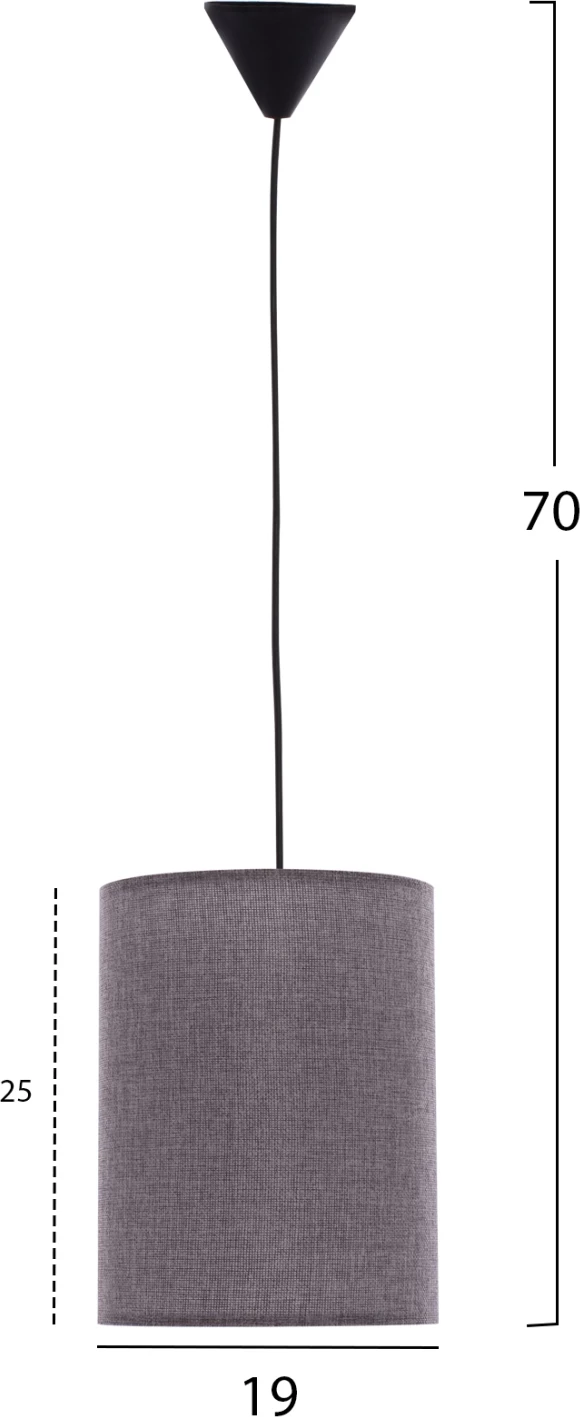 Viseča stropna svetilka FH7623.03 siva tkaninska senčnica D19x70 cm