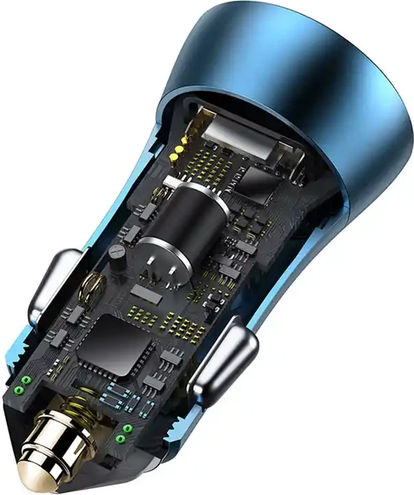 Polnilec za avto, 40W, USB + USB-C, s kablom USB-C na Lightning 1 m, moder Baseus Golden Contactor Pro