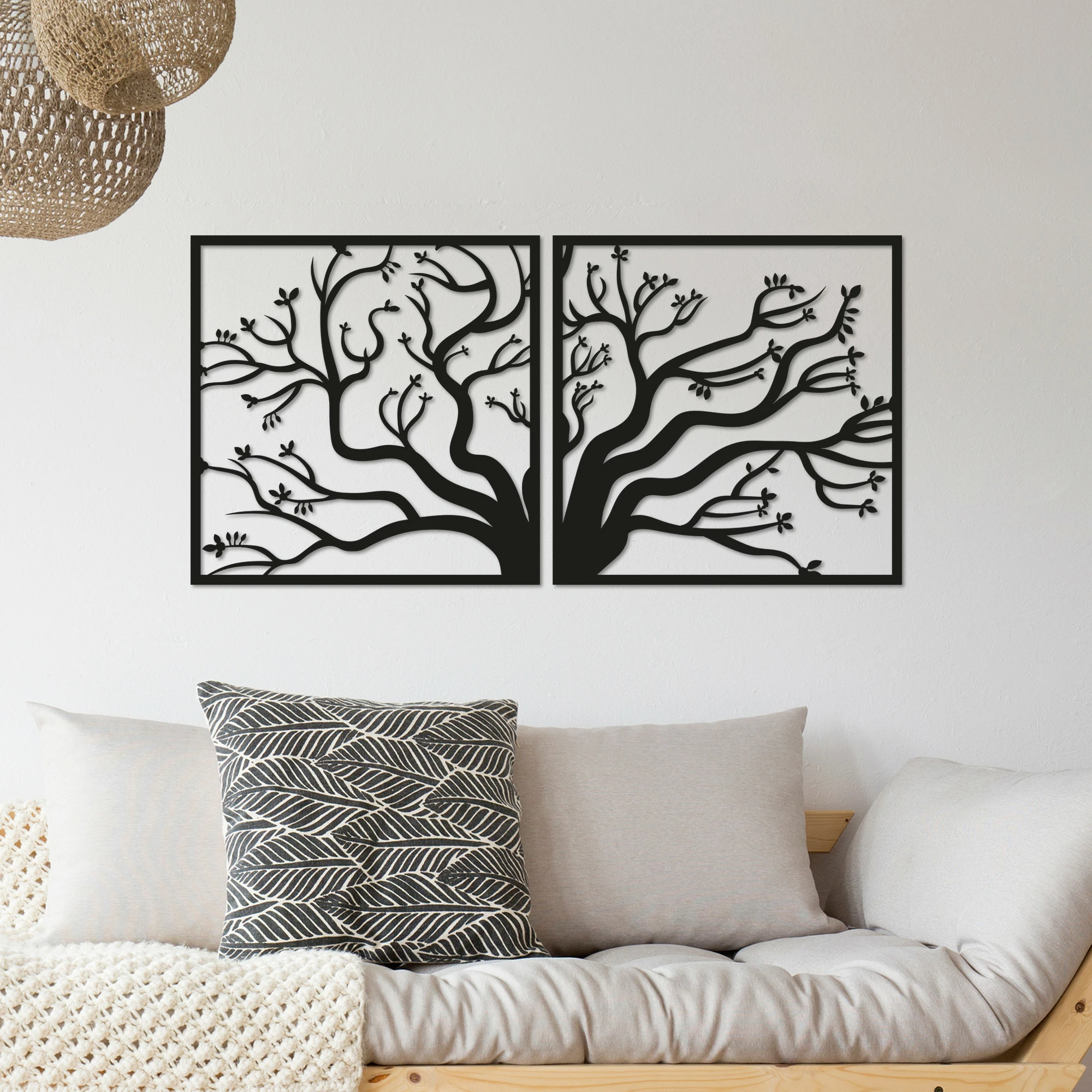Kovinski stenski dekor v obliki drevesa, Wallity, črn, 100 x 50 cm