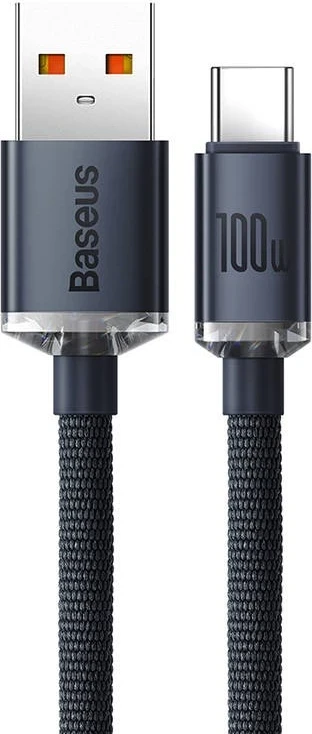 Kablu USB na USB-C Crystal Shine, Baseus, 100W, 2 m, črni