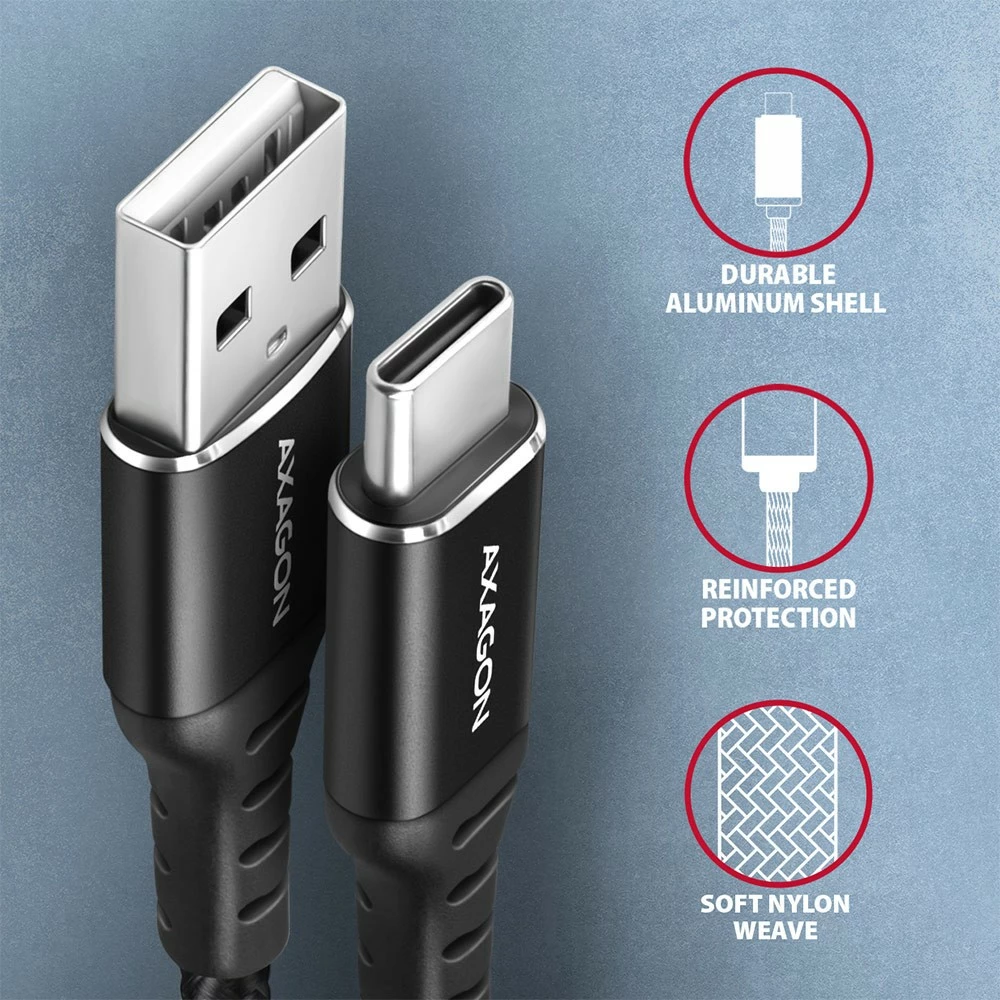 Kabel USB-C na USB-A, 2 m, USB 2.0, 3A, črn AXAGON BUCM-AM20AB