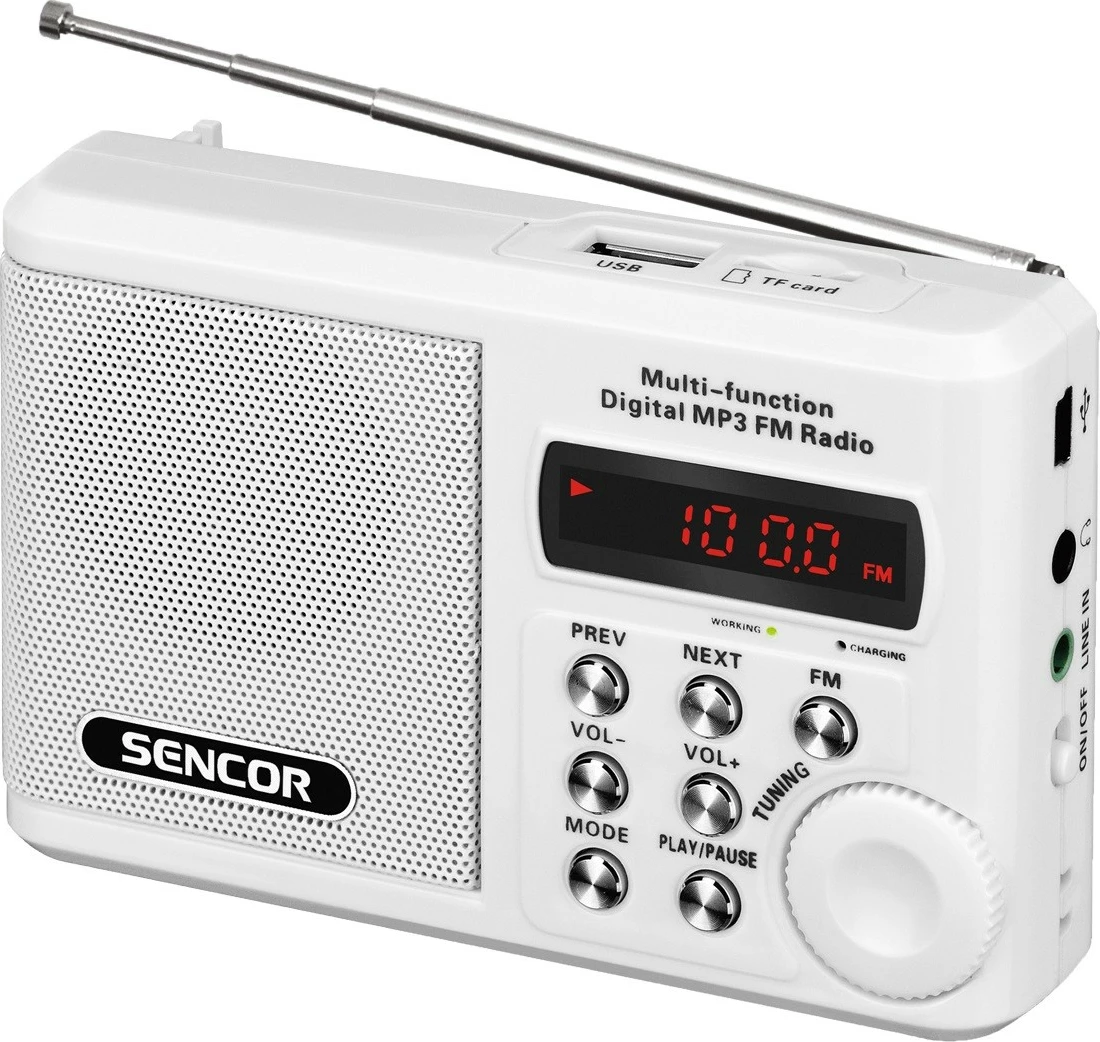 Prenosni radio Sencor SRD 215 W, FM, USB, SD, bel