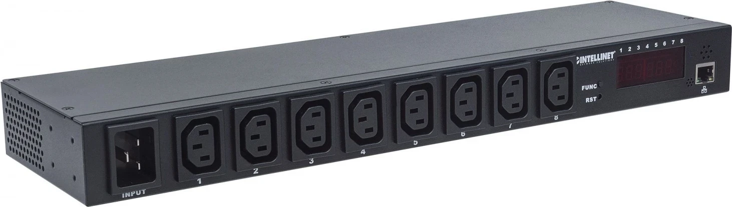 PDU za upravljanje z IP za rack omare Intellinet, črn