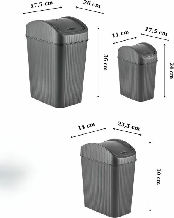 Set košev (3 kosi), siva, Hermia