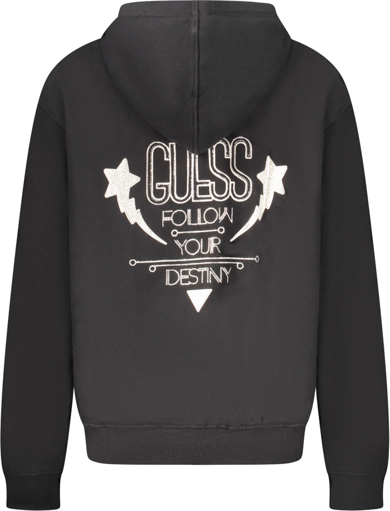 Pulover z kapuco za ženske GUESS JEANS, črn