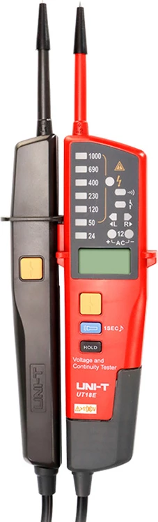 Tester napetosti in kontinuitete UNI-T UT18E, 6–1000 V AC/DC, LCD + LED, test RCD, IP65