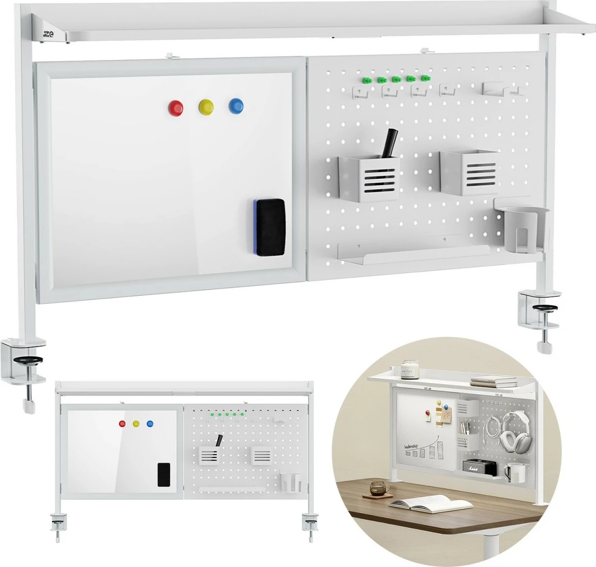 Razdelilec mize z magnetno in perforirano ploščo Ergo Office ER-301W, bel