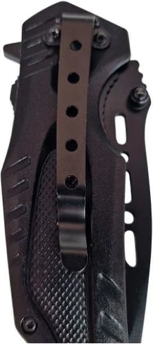 Večfunkcijski reševalni nož AZYMUT H-K2010878 s strgalom za pas, lomilcem stekla in ovitkom, črn