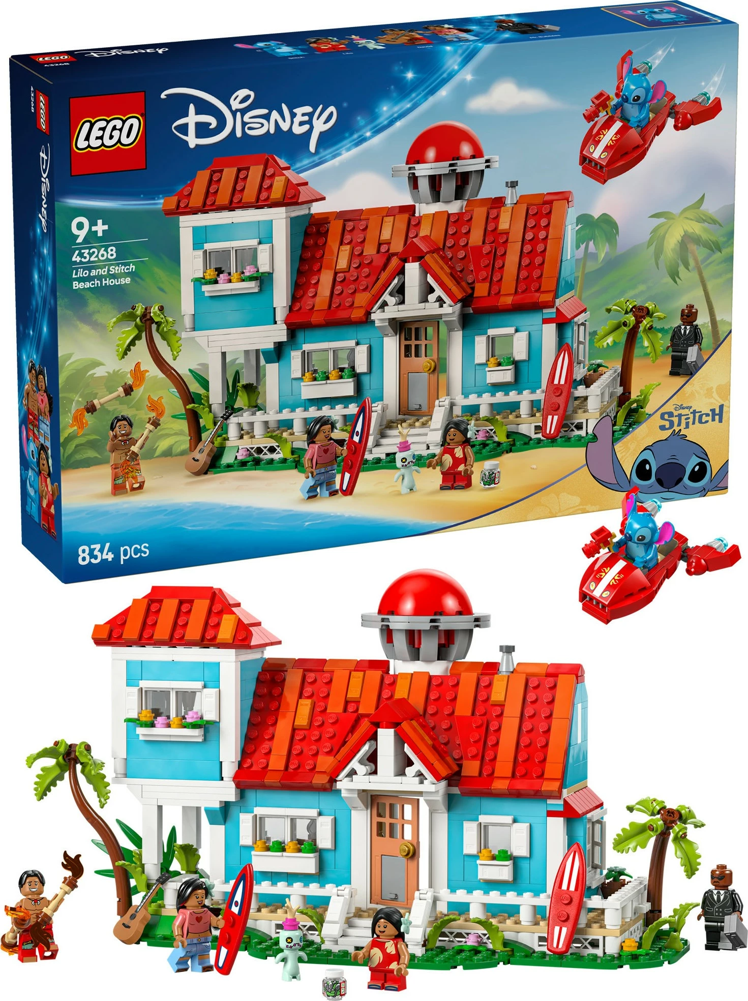 Plažna hiša Lilo in Stitch, komplet gradnje LEGO, 834 kosov, plastika, večbarvno