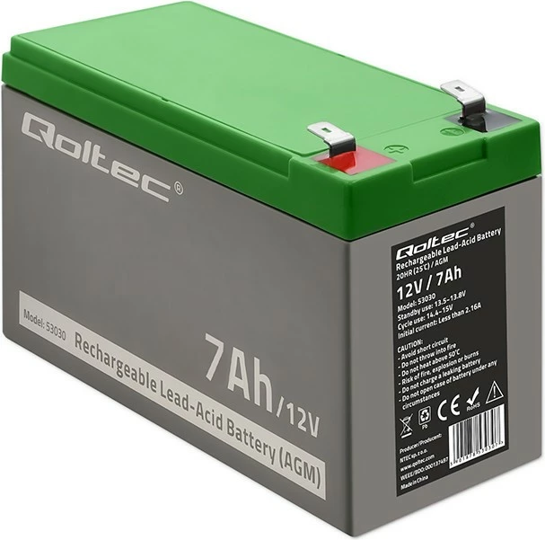 Baterija AGM Qoltec 53030, 12V, 7Ah, sivo/zelena