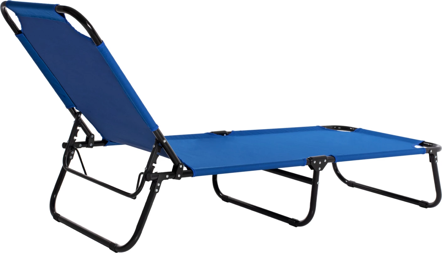 Ležalnik FH5278 črne kovinske barve z modro vodoodporno tkanino