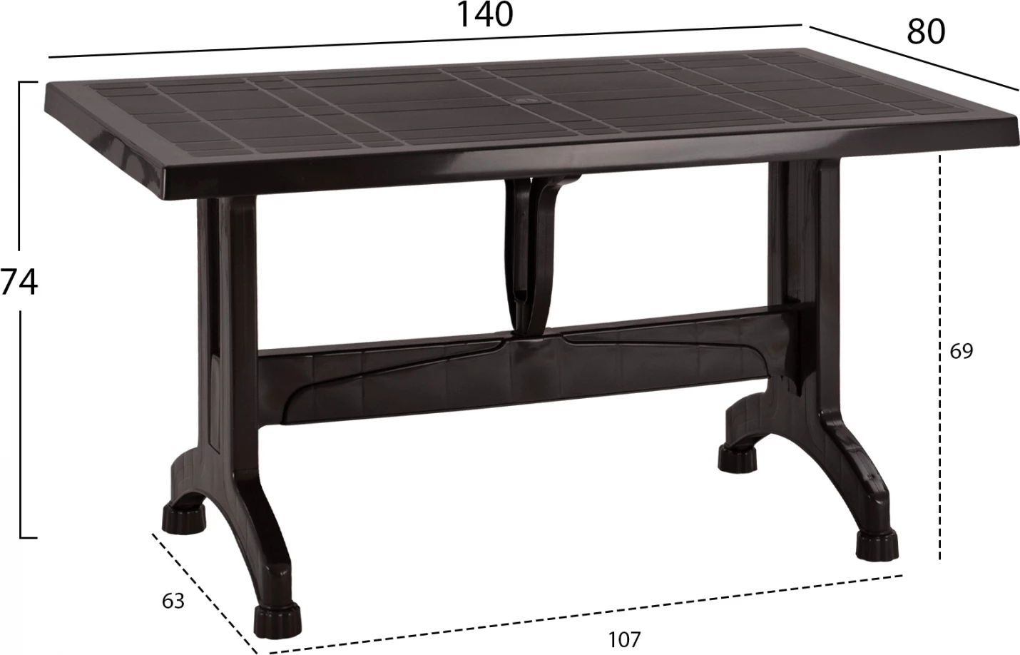 Polipropilenska miza Cornwall FH5738.03 rjava 140x80x73.5H cm