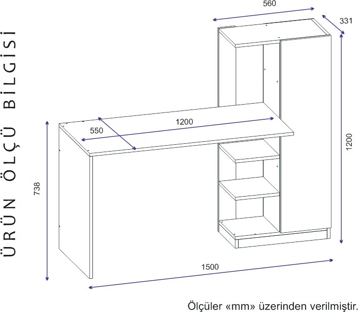 Delovna miza za študij, antracit, Hanah Home Yagiz