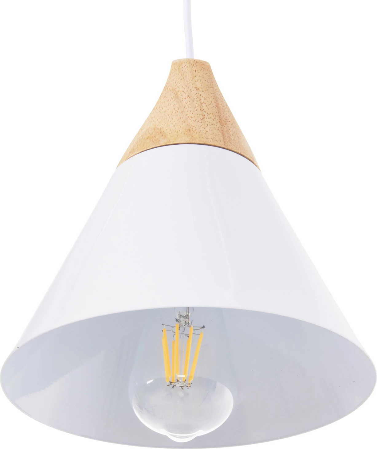 Stropna viseča svetilka FH4149 bela kovinska kapa-leseni detajl Φ22x115Hcm