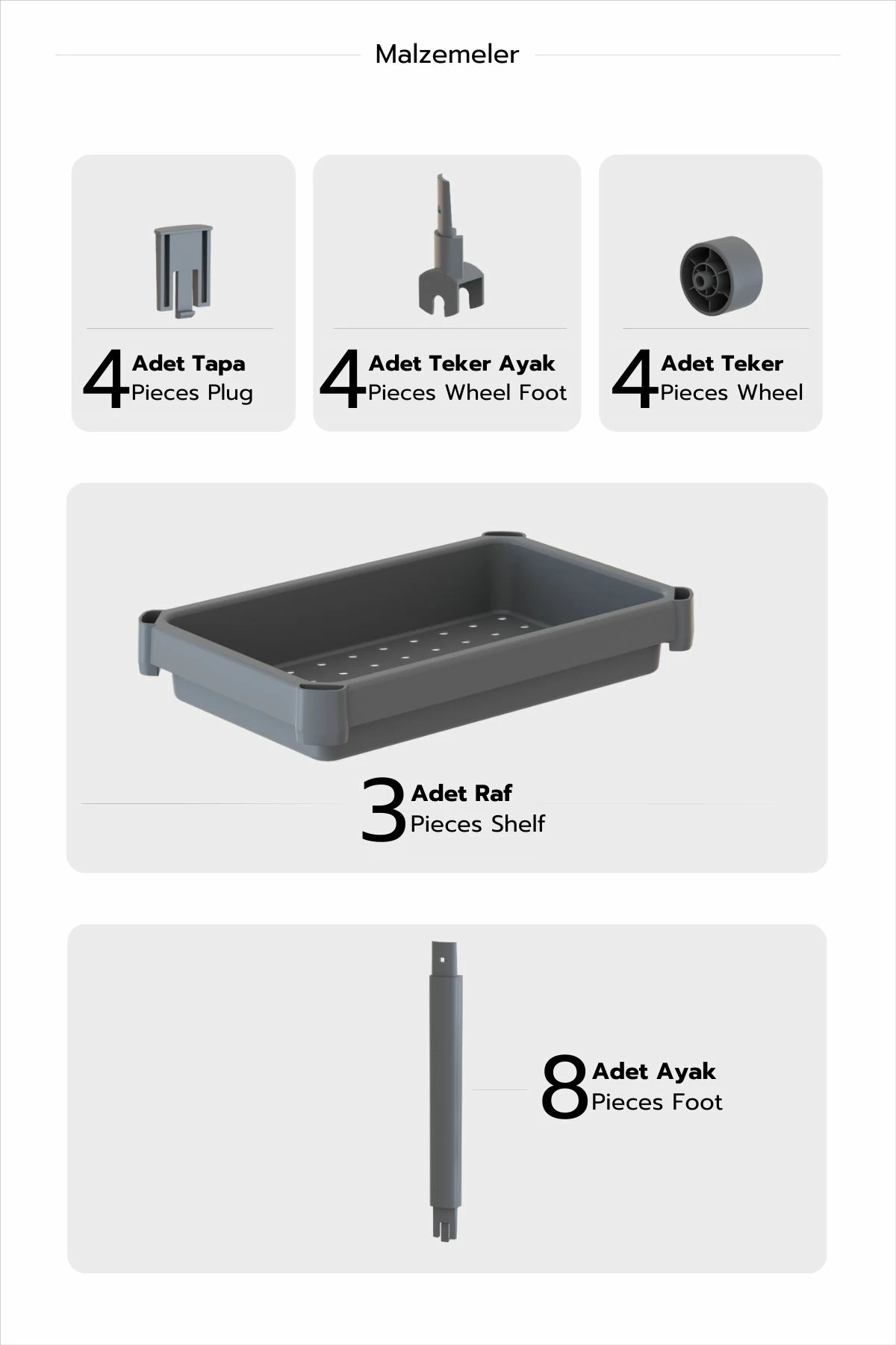 Večnamenski plastični regal, Aberto Design TKRLKKT-3K-2, siva