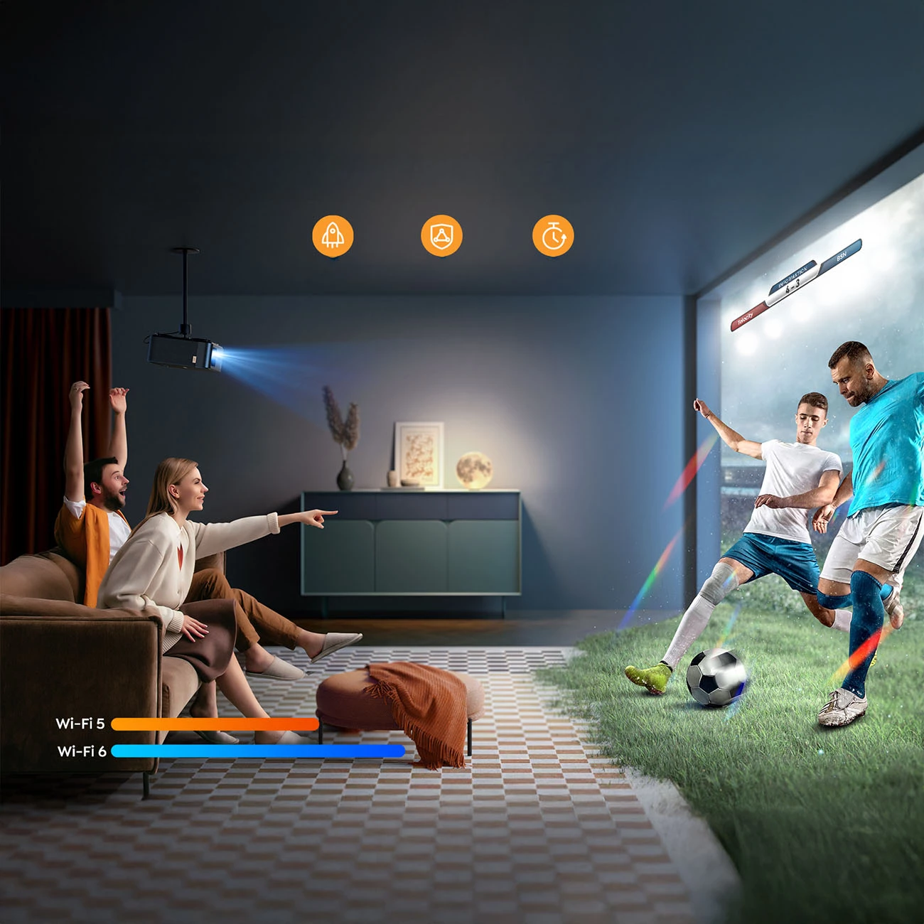 Multimedijski projektor Yaber K2s Pro, FullHD 1080p, JBL zvočniki in subwoofer, Android TV, črn