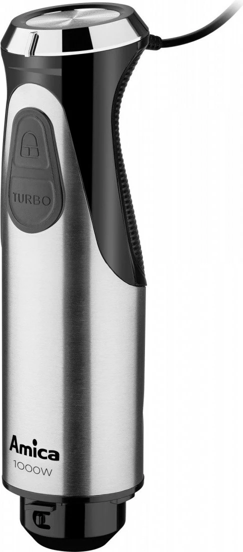 Ročni mešalnik 1000 W, Amica BD 8011, mehko nastavljanje hitrosti, Turbo, rezila in noga iz inoxa, merilna posoda 700 ml, črno/srebrn