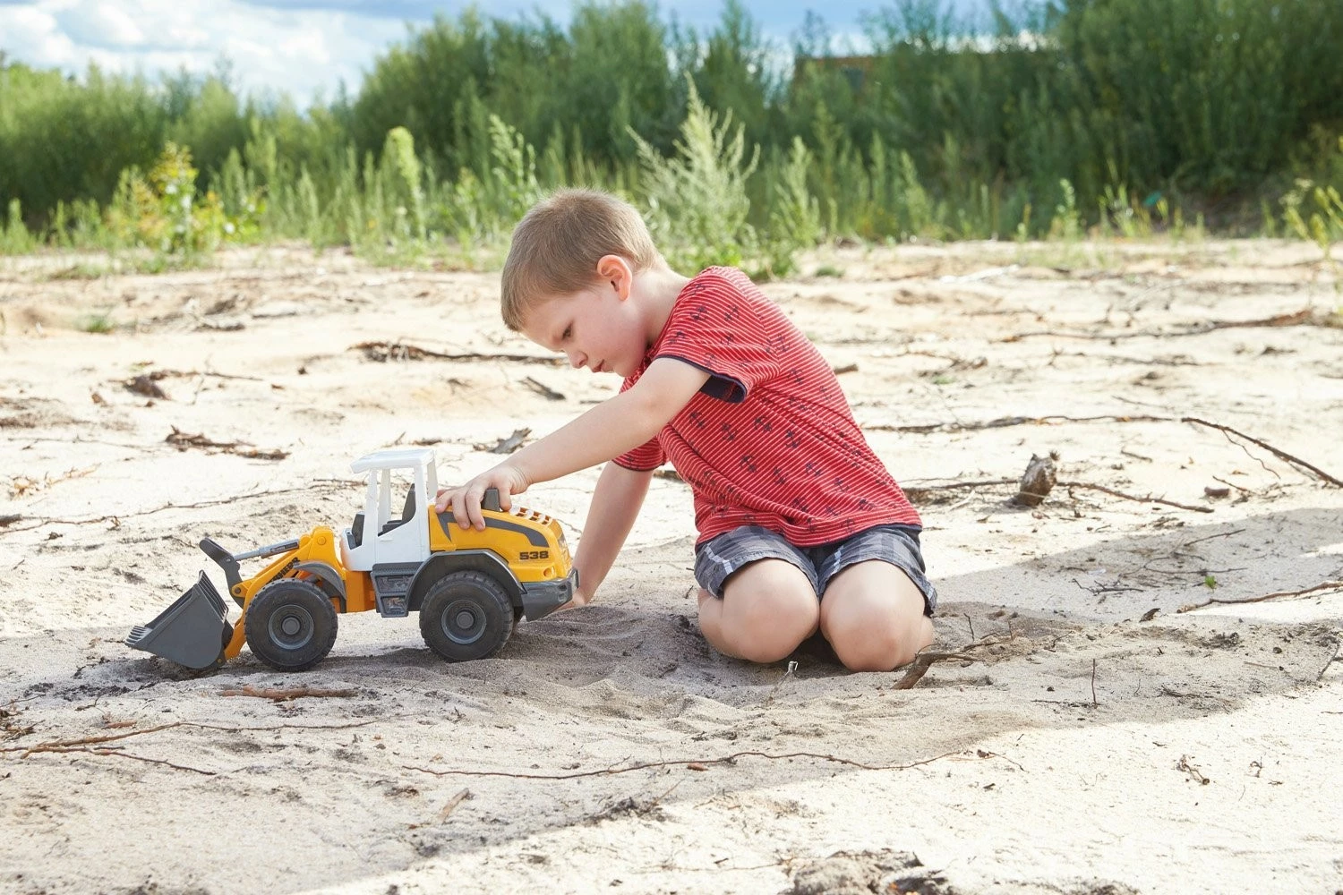 Ekskavator igrača Lena Worxx Liebherr L 538, plastičen, 48 cm, rumena/siva/bela