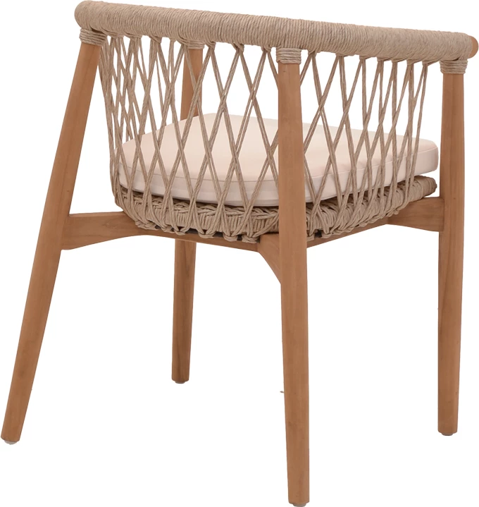 Naslanjač Abby, ogrodje iz tikovega lesa, naravna barva in krem blazina, 60x58x78 cm