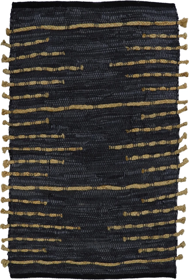Preproga iz usnja in jute Edje, 60x90 cm, črno-bež