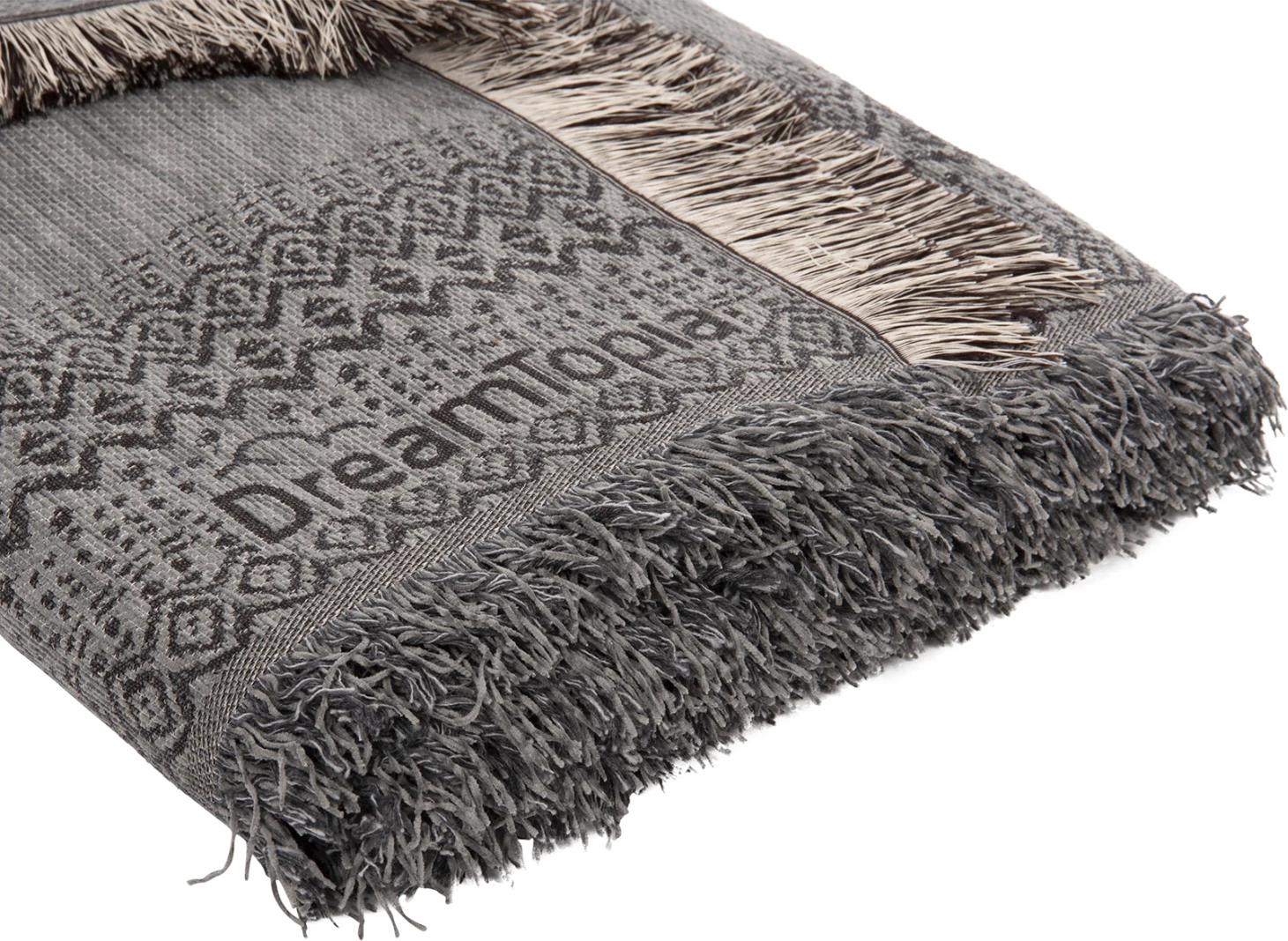 Prevleka za kavč - pregrinjalo s franžami DREAMTOPIA FH12165.05 v svetlo sivi barvi 295X170cm