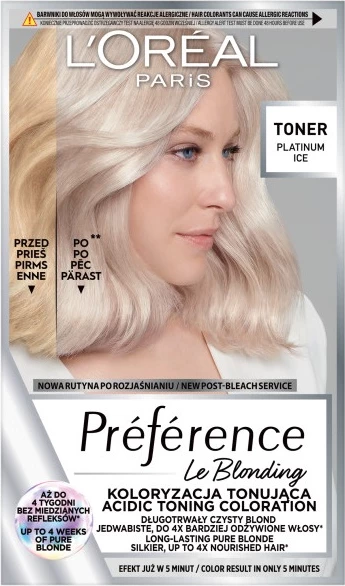 Barva za lase za ženske, L'Oreal Paris Preference Le Blonding Coloring Toning Platinum Ice, 1 kos