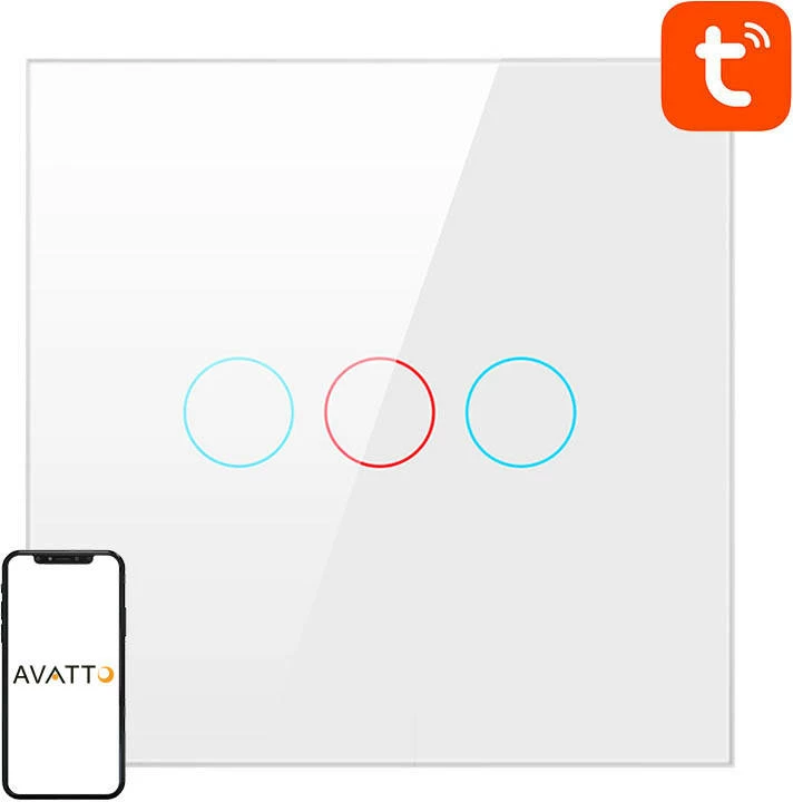 Pametno stikalo za razsvetljavo Avatto TS02-EU-W3, 3 tipke, WiFi, belo