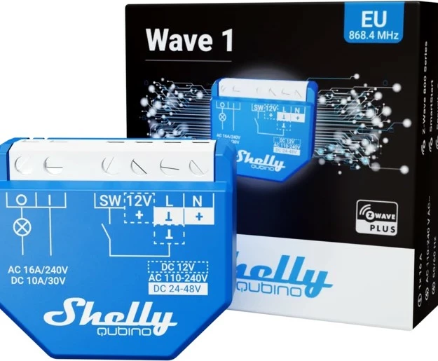 Pametni stikal Shelly Qubino Wave 1, 25 dBmW, Z-Wave, 868,4 MHz, 40 m, moder
