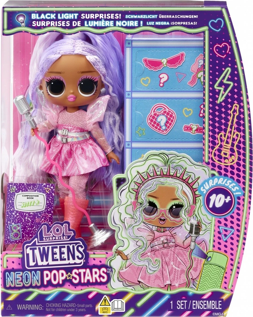 Punčka Neon Pop Stars Kitty K z dodatki, L.O.L. Surprise Tweens, rožnata/vijolična