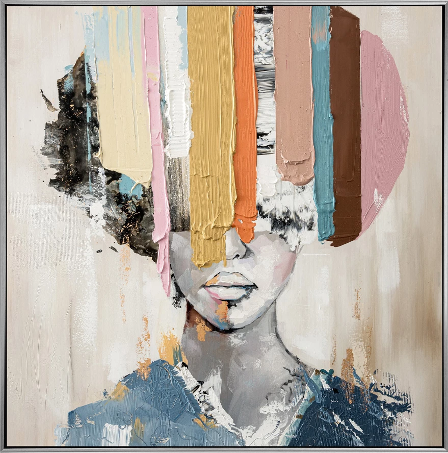 Dekorativna slika 'Colorful Woman', večbarvna, srebrni okvir, 80x80x5 cm