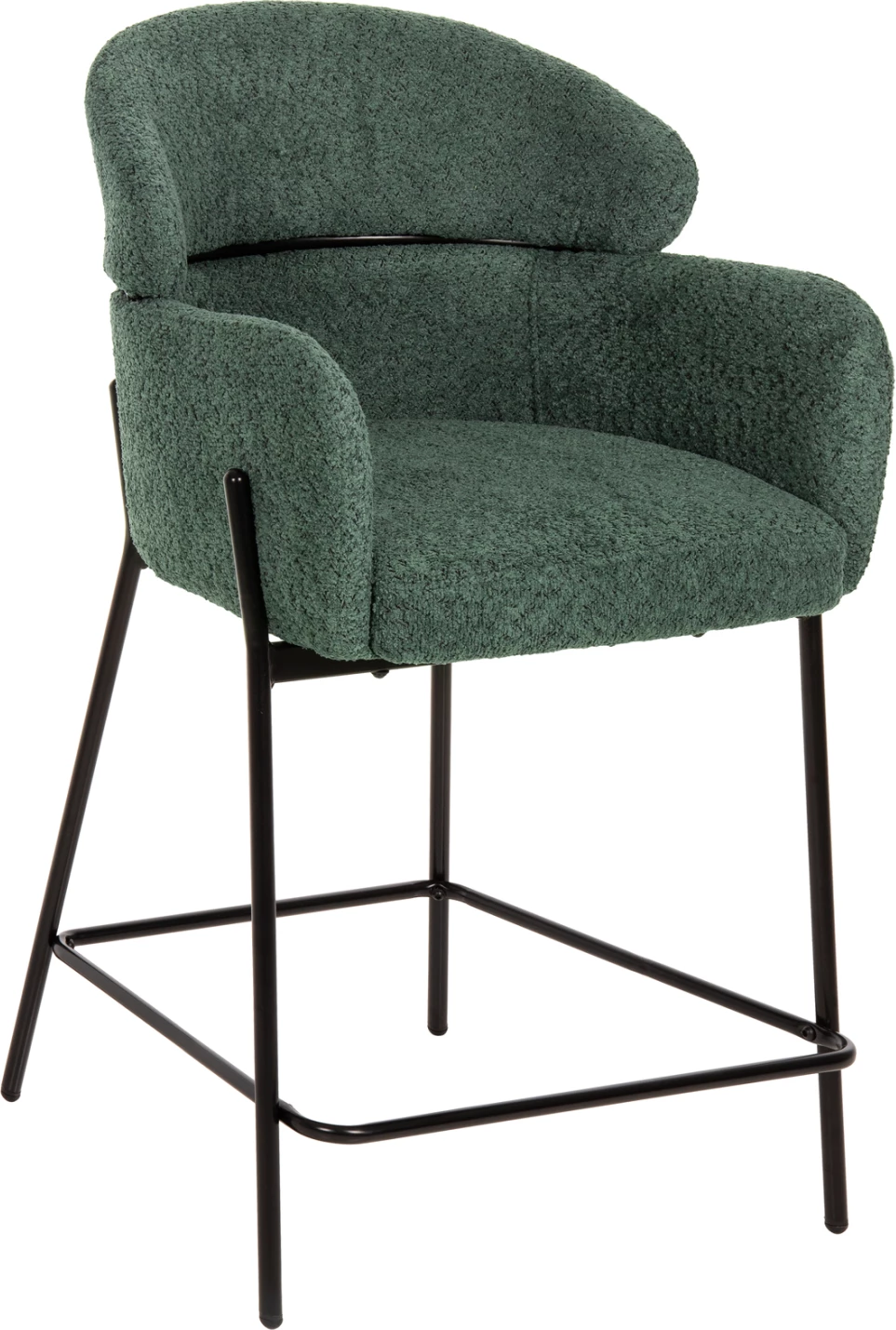 Barski stol srednje višine WOLF FH8584.03 v petrol zelenem bouclé blagu-črne kovinske noge 56x56x96Hcm, set 2 kosov