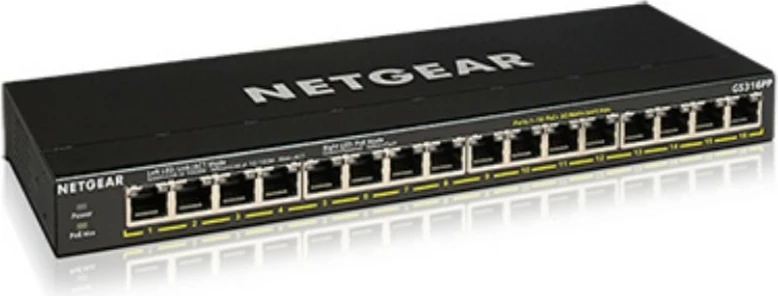 Gigabit Ethernet stikalo, 16 priključkov, PoE, za montažo v rack in na steno NETGEAR GS316PP