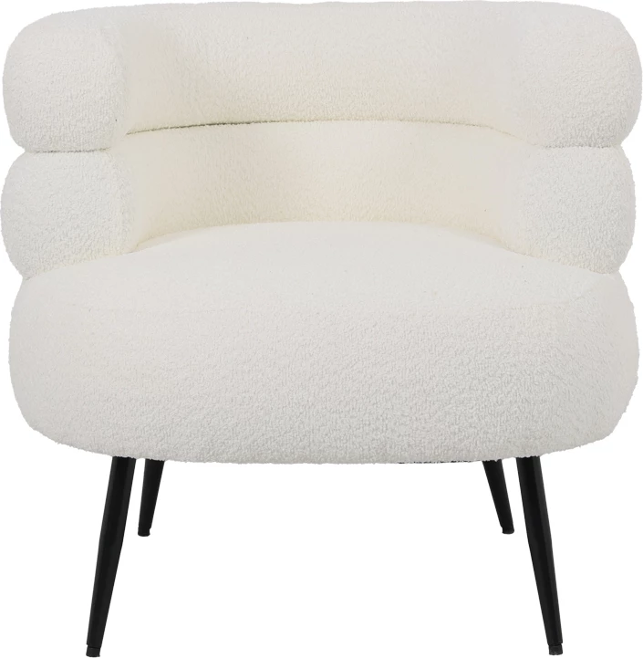 Fotel iz boucle, bela, s črnimi metalnimi nogami, 76x75x72 cm