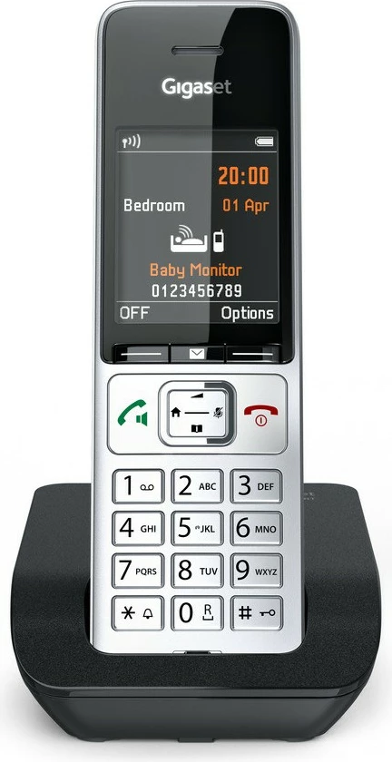 Brezžični telefon Gigaset COMFORT 500, DECT, zvočnik, 200 stikov, ID klicatelja, črno-srebrn