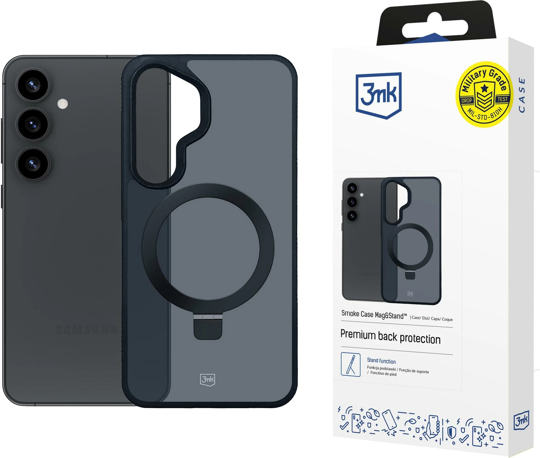 Zaščitni ovitek z držalom 3mk Smoke Case Mag&Stand za Samsung Galaxy S25+, črn