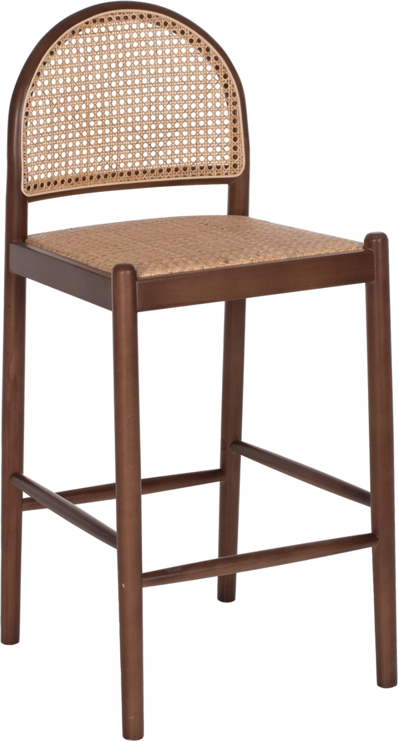 Barski stol iz bukovega lesa v barvi oreha in ratana, bež, polkrožno naslonjalo 46Χ48Χ94Hcm.FH9408.04