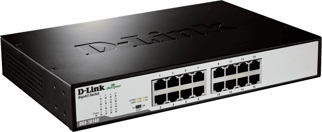 Stikalo 16 priključkov Gigabit brez PoE D-Link DGS-1016D/E, črno