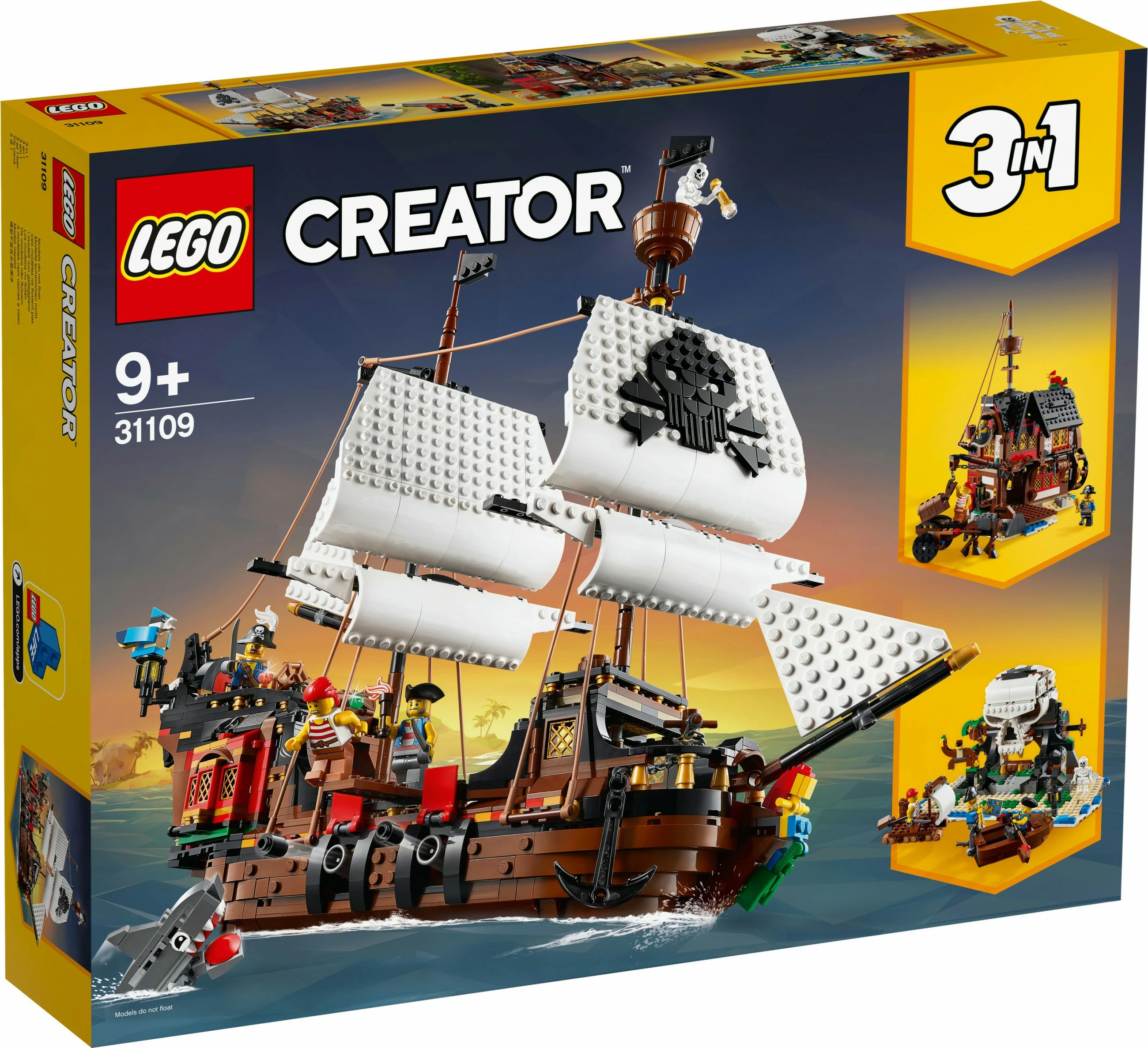 Set gradnje 3 v 1: Piratski čoln, LEGO Creator 31109, 1264 delov, večbarven